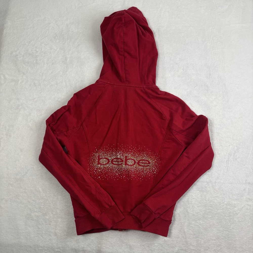 Y2K Bebe Full Zip Red Long Sleeve Bedazzled Hoodie‎ Women's XS/S